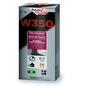 Polyfilla Pro W350 2K Sneldrogende Houtreparatiepasta is een sterk en snel vulmiddel voor het duurzaam repareren van schroef- en spijkergaten, kleine scheuren en noesten