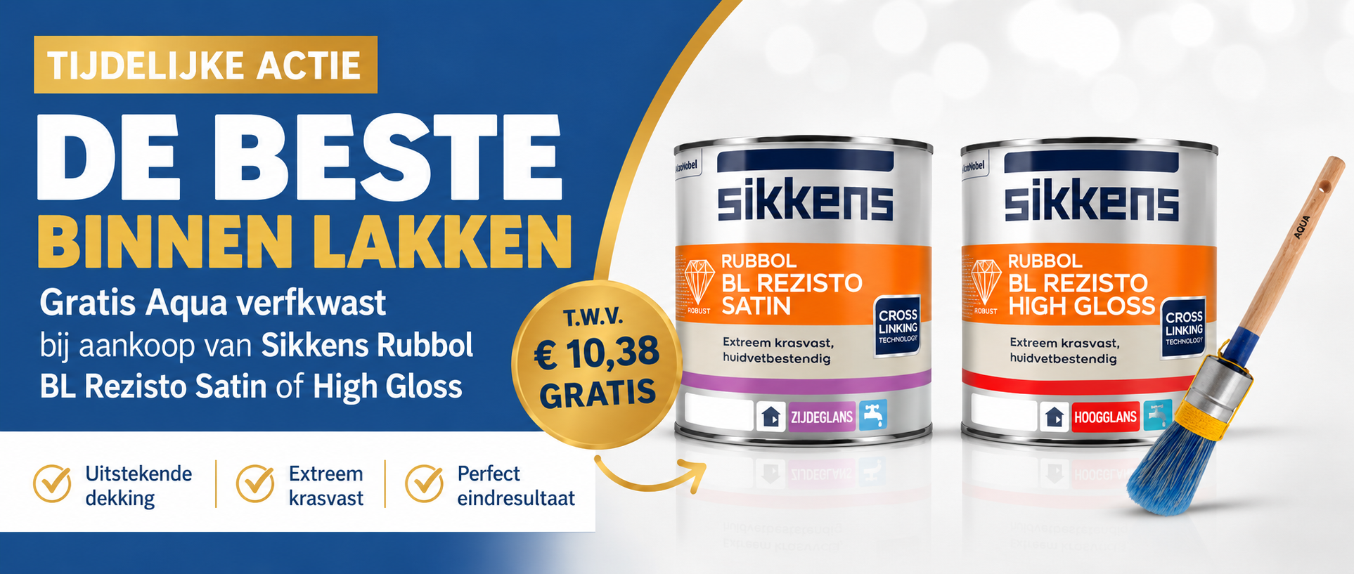 Gratis Royal Aqua kwast bij Sikkens Rubbol BL Rezisto Satin